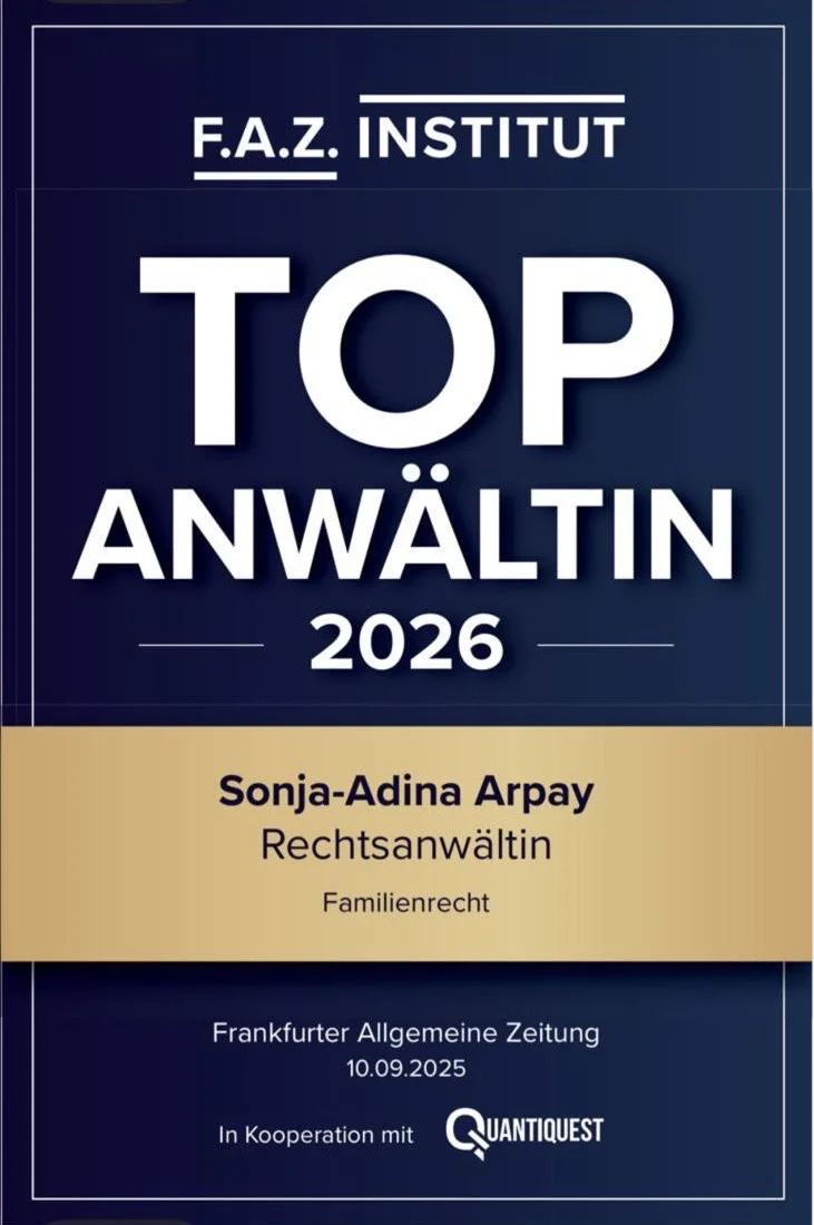 Auszeichnung F.A.Z. Institut: Top Anwältin 2026 – Sonja-Adina Arpay, Rechtsanwältin für Familienrecht.